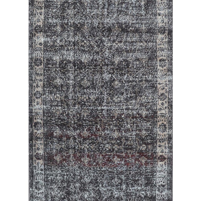 Over Dyed Gallery Oushak With All-Over Floral Design in Charcoal, Cream & Grays For Sale - Image 12 of 15