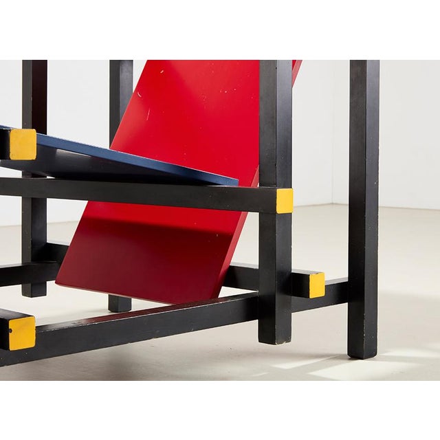 Wood Red & Blue Chair by Gerrit Rietveld for Cassina 1918/1970s For Sale - Image 7 of 11
