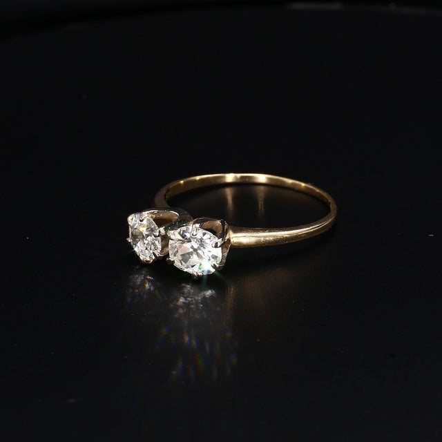 Mid-Century Modern Mid 20th Century 14k Yellow Gold Diamond Ring With Two Round Diamonds (~1.7ctw) - Size 11.75 For Sale - Image 3 of 8
