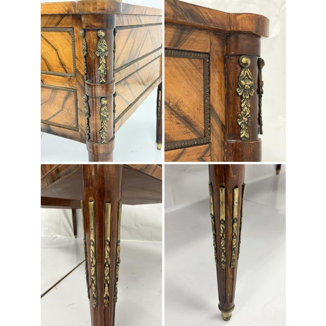 Antique Italian Louis XVI Walnut Bronze Leather Partner’s Writing Desk For Sale - Image 14 of 18