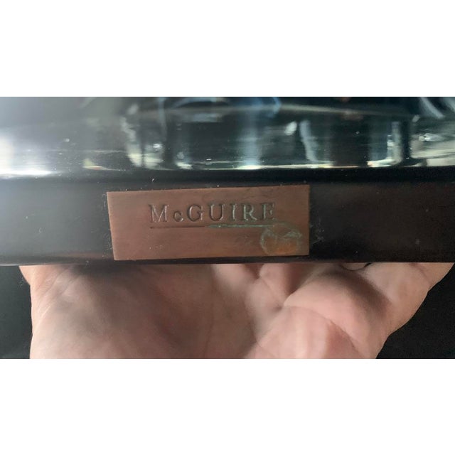 Stunning vintage McGuire three panel, solid black, lacquer screen with nickel covered feet. Each panel is 17" wide and 1...