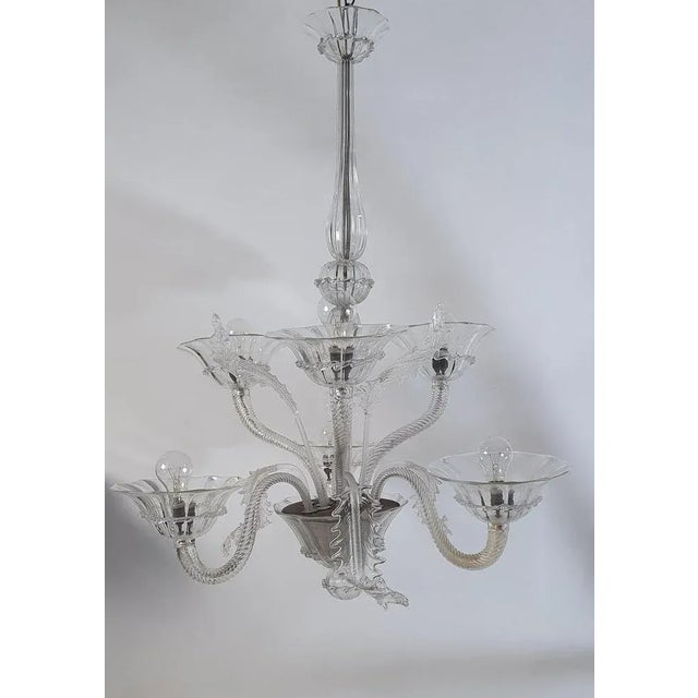 Rococo Large Murano Clear Glass Chandelier, 1940s For Sale - Image 3 of 8