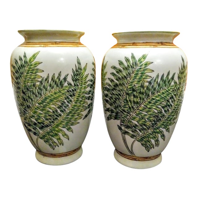 A Pair of Raised Fern Bamboo Ceramic Decorative Vases Chairish