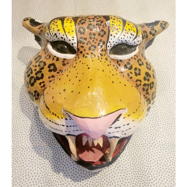 Mediterranean Huge Whimsical Paper Mache Italian Colorful Tiger Wall Mask Room Decor For Sale - Image 3 of 9