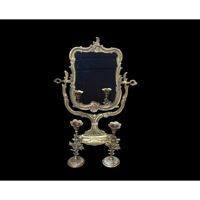 Handmade Antiqued Brass Mirror Candlestick Set For Sale - Image 13 of 14