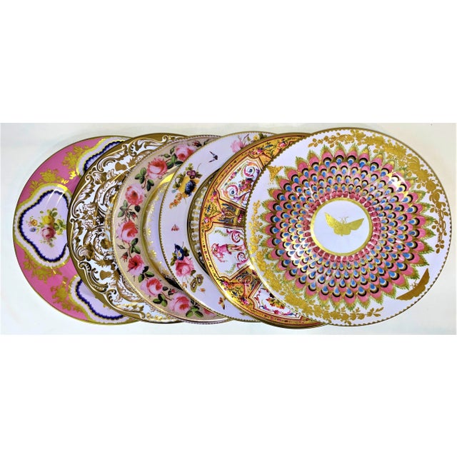 English Enamaled Pink & Gold Tin English Plates - Set of 6 For Sale - Image 3 of 8
