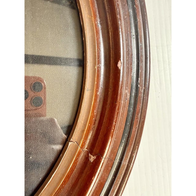 Antique Vintage Oval Deep Wood Picture Frame With Textile Girl Art 12x14” (8x10) For Sale - Image 4 of 9