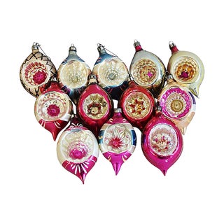 European 1960s Indent Christmas Ornaments w/ Box - Set of 12 For Sale