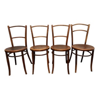 Antique Fischel Bentwood Chairs-Set of 4-Czech Bistro Dining-Irish Hospital-Deco For Sale