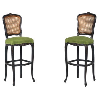Louis XV Style Bar Stool in Green Fabric, Belgium For Sale