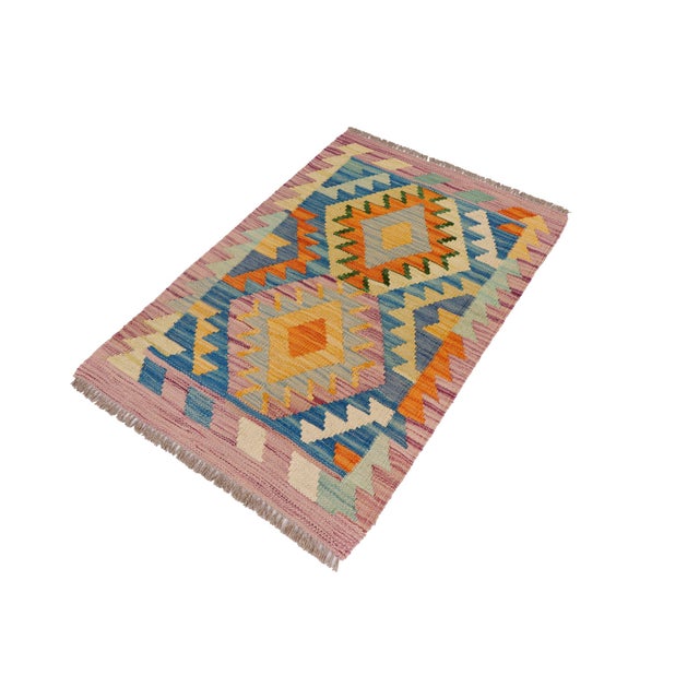 Abstract Rustic Turkish Kilim Purple Beige Hand-Woven Wool Rug For Sale - Image 3 of 9