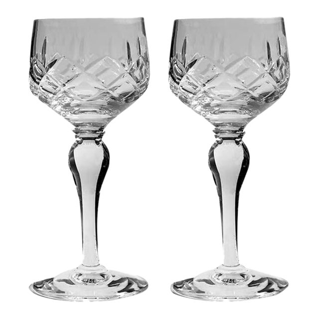 Stuart Glendevon Pattern Champagne Wine Hock Glasses Crystal Hand Blown - A Pair For Sale