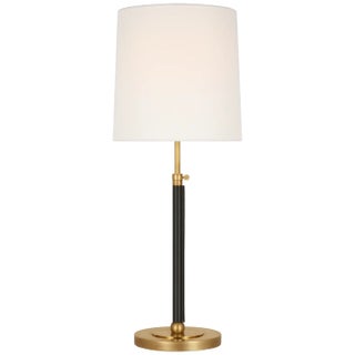 Thomas O'Brien by Visual Comfort Signature Bryant Large Wrapped Table Lamp in Hand-Rubbed Antique Brass and Chocolate Leather with Linen Shade For Sale