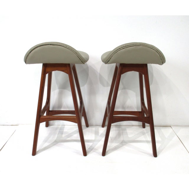 Mid 20th Century Eric Buck Bar Stools Teak Upholstered for o.d. Mobler Denmark For Sale - Image 5 of 13