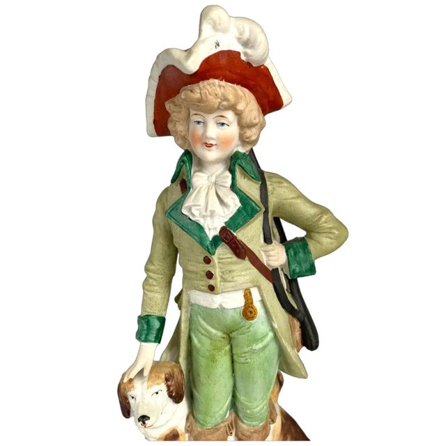 1910s Reichmannsdorf Germany Porcelain Man Dog Woman and Fawn Figurines #3507 - A Pair For Sale - Image 4 of 8