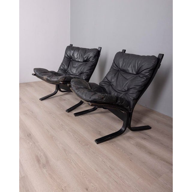 Mid-Century Modern Vintage Siesta Armchairs in Leather by Ingmar Relling for Westnofa, 1970s, Set of 2 For Sale - Image 3 of 13