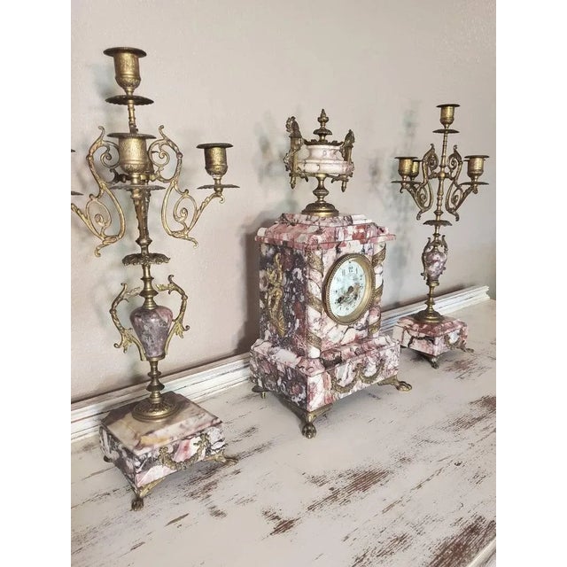 Pink 19th Century Parisian Mantel Set - 3 Pieces For Sale - Image 8 of 11
