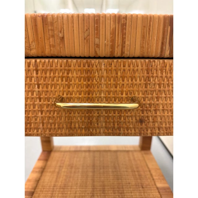 Late 20th Century Signed Bielecky Brothers Caned Rattan Nightstands With Drawer For Sale - Image 5 of 12
