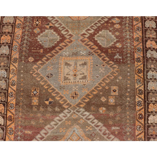 Vintage Hand Knotted Turkish Kars Gallery Rug in Wool With Diamond Design For Sale In Atlanta - Image 6 of 13