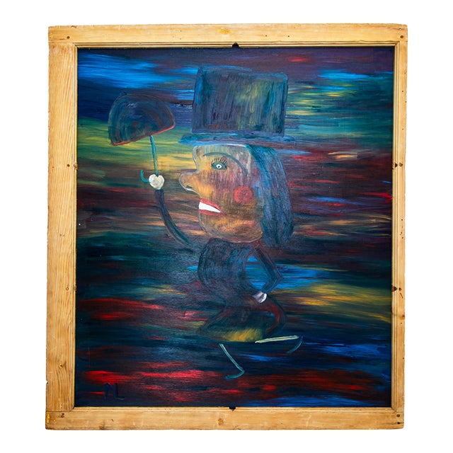 Contemporary Second Line Dancer .New Orleans Folk Art Oil on board by Nilo Lanzas For Sale