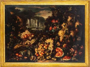 After Abraham Brueghel, Triumph of Flowers and Fruits, 1600s, Oil on Canvas, Framed