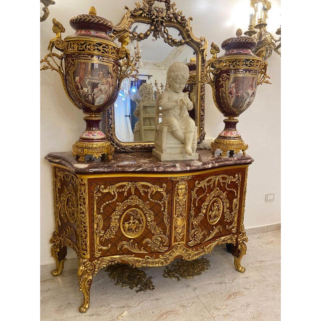 French Louis XV Style Ormolu-Mounted Bombe Commode With Marble Top Exquisite Marquetry Chest For Sale - Image 4 of 4