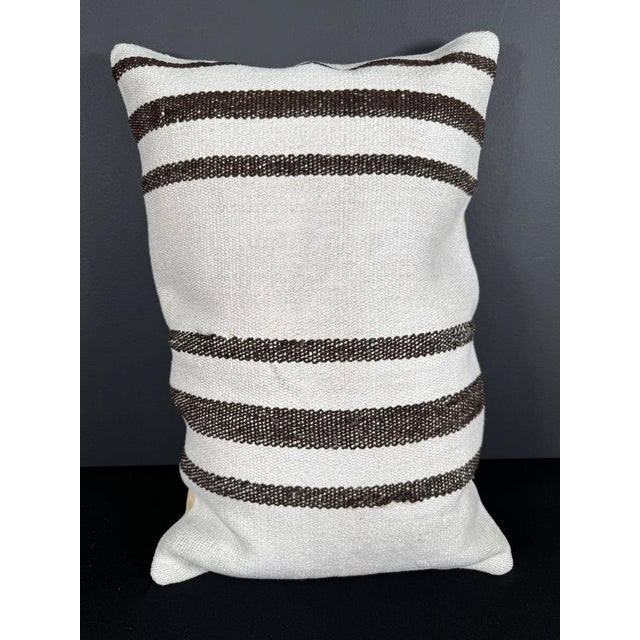 Turkish Hemp Pillow Cushion Natural Beige Dark Brown Pillow Cushion Cover 16" x 24" For Sale - Image 4 of 4