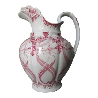 Antique Circa 1910 Art Nouveau Transferware Water Pitcher, Aurora For Sale