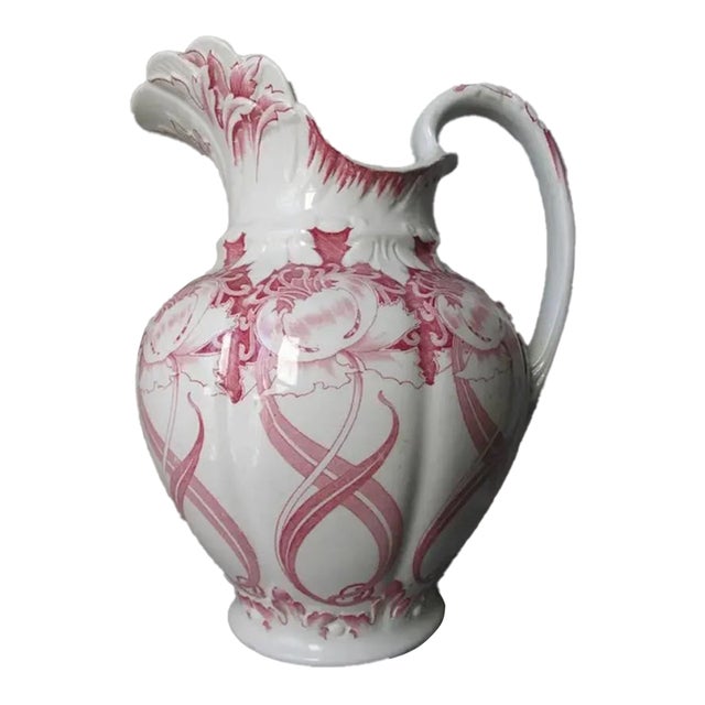 Antique Circa 1910 Art Nouveau Transferware Water Pitcher, Aurora For Sale
