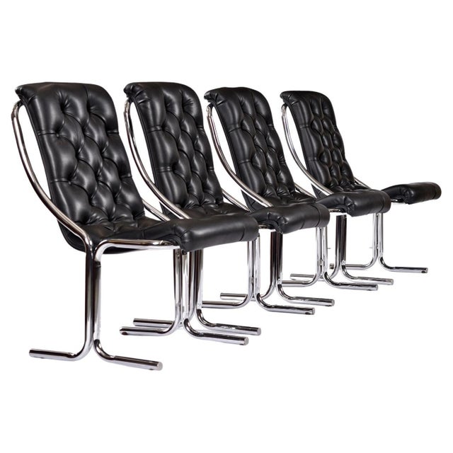 Daystrom Black and Chrome Tufted Scoop Chairs Vintage 1970s For Sale - Image 6 of 9