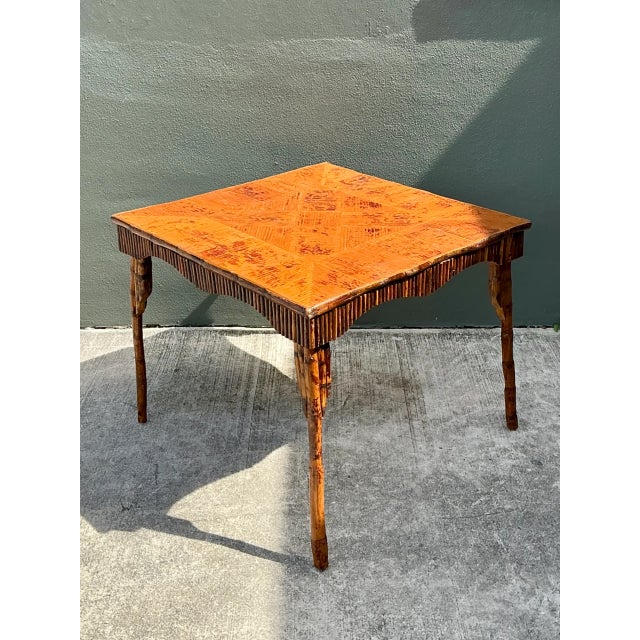 Vintage Light Bamboo Parquetry Game Table For Sale - Image 12 of 12