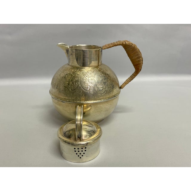 1940s Silverplate Guernsey Jug With Rattan Handle For Sale In Raleigh - Image 6 of 8