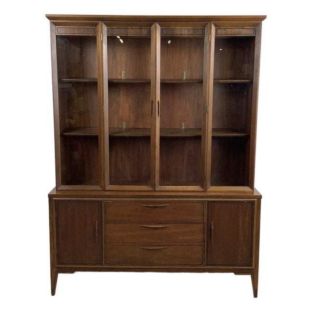 1960s Mid-Century Walnut Sideboard With Glass-Front Storage For Sale