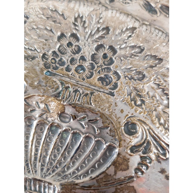 19th Century Spanish Silver Repousse Tray With Floral Design, Madrid Hallmarks For Sale - Image 11 of 12