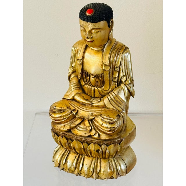 Late 19th Century Qing Dynasty Gilt Wood Carved Buddha For Sale - Image 10 of 12