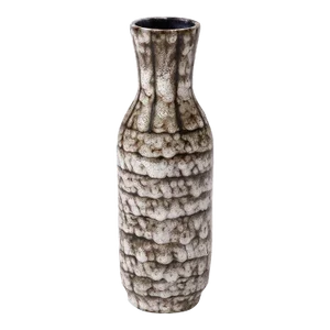 Mid-Century Modernist White and Earth Toned Ceramic Vase With Banded Detailing