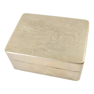 19th Century Chinese Paktong Ink Box With Landscape Design