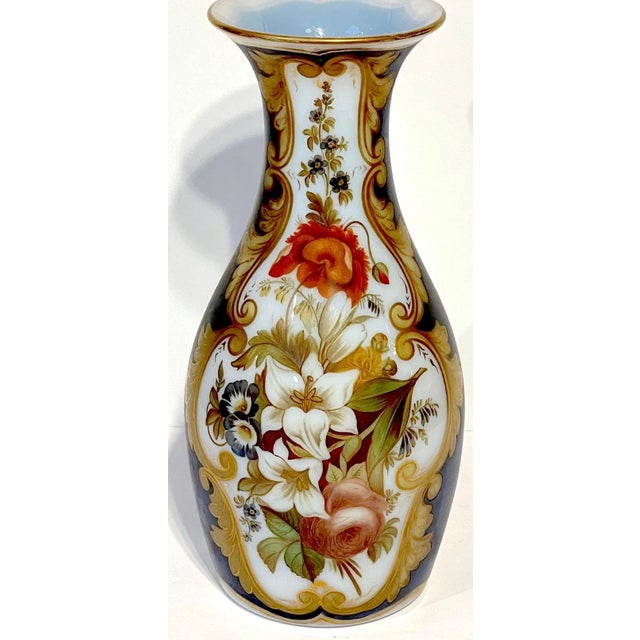 19th Century Opaline Floral Vases, Attributed Jean François Robert for Baccarat - a Pair For Sale - Image 10 of 11