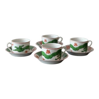 1970s Fitz & Floyd Dragon Crest Teacups With Saucer Set- 8 Pieces For Sale