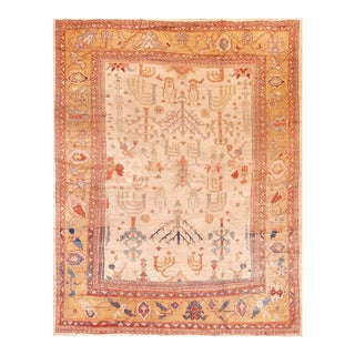 1880s Ivory Yellow Geometric Tribal Antique Persian Ziegler Sultanabad Rug 10' X 12'3" Wool Carpet For Sale