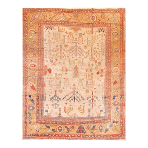 1880s Ivory Yellow Geometric Tribal Antique Persian Ziegler Sultanabad Rug 10' X 12'3" Wool Carpet