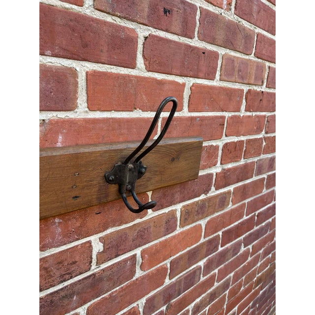 Rustic Pine Coat Hook Rack Rail – Solid Wooden Wall Mounted With Iron Hooks 1900 For Sale - Image 9 of 9
