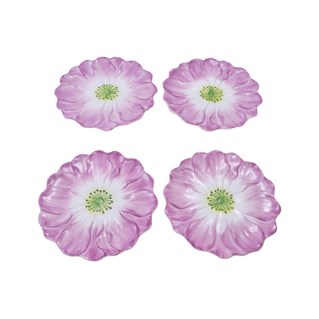 Shabby Chic Vietri Italian Flower Plates - Set of 4 For Sale - Image 3 of 4