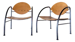 Set of Wooden and Steel Armchairs, 1980s