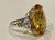 Exact 34.41 Carat Natural Long Oval Checkerboard Citrine Cocktail Ring in 14 Karat Yellow Gold, Estate This is a ring...