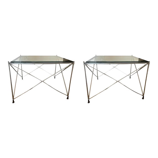1970s Modernist Molecular Form Chrome & Glass Tables - A Pair For Sale