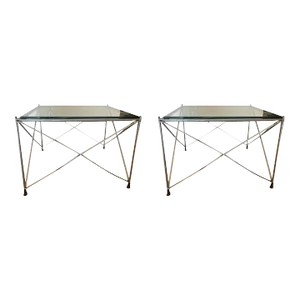 1970s Modernist Molecular Form Chrome & Glass Tables - A Pair