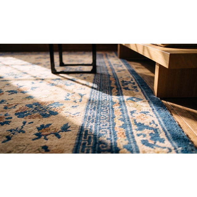 Impressive Beige Ground Color & Symmetrical Design Antique Chinese Ningxia Rug For Sale In New York - Image 6 of 7
