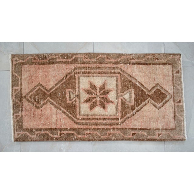 1970s Vintage Hand-Knotted Small Rug Distressed Turkish Rug Door Mat Bath Mat Entry Decor 2x3 Ft Approx For Sale - Image 14 of 14