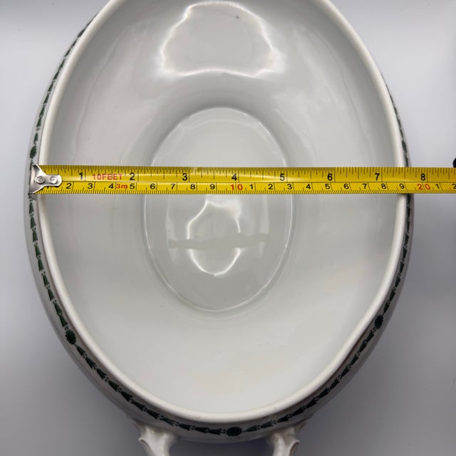 White Antique Oval Tureen and Lid Pottery White With Green Floral L Straus & Sons Marked 1844 For Sale - Image 8 of 12